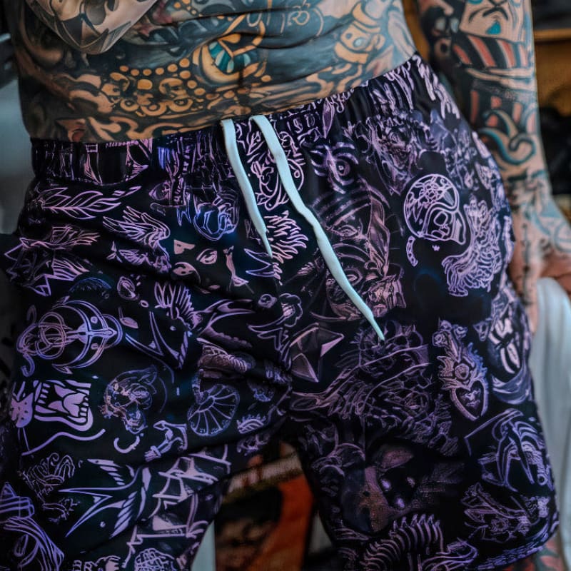 ’Carbon Sheet’ Tattoo Goth Swim Shorts - Alternative