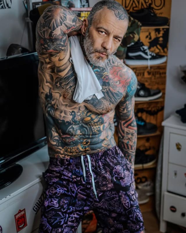 ’Carbon Sheet’ Traditional Tattoo Goth Swim Shorts