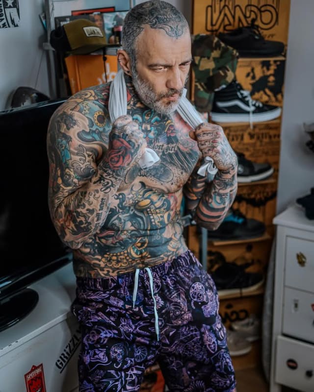 ’Carbon Sheet’ Traditional Tattoo Goth Swim Shorts