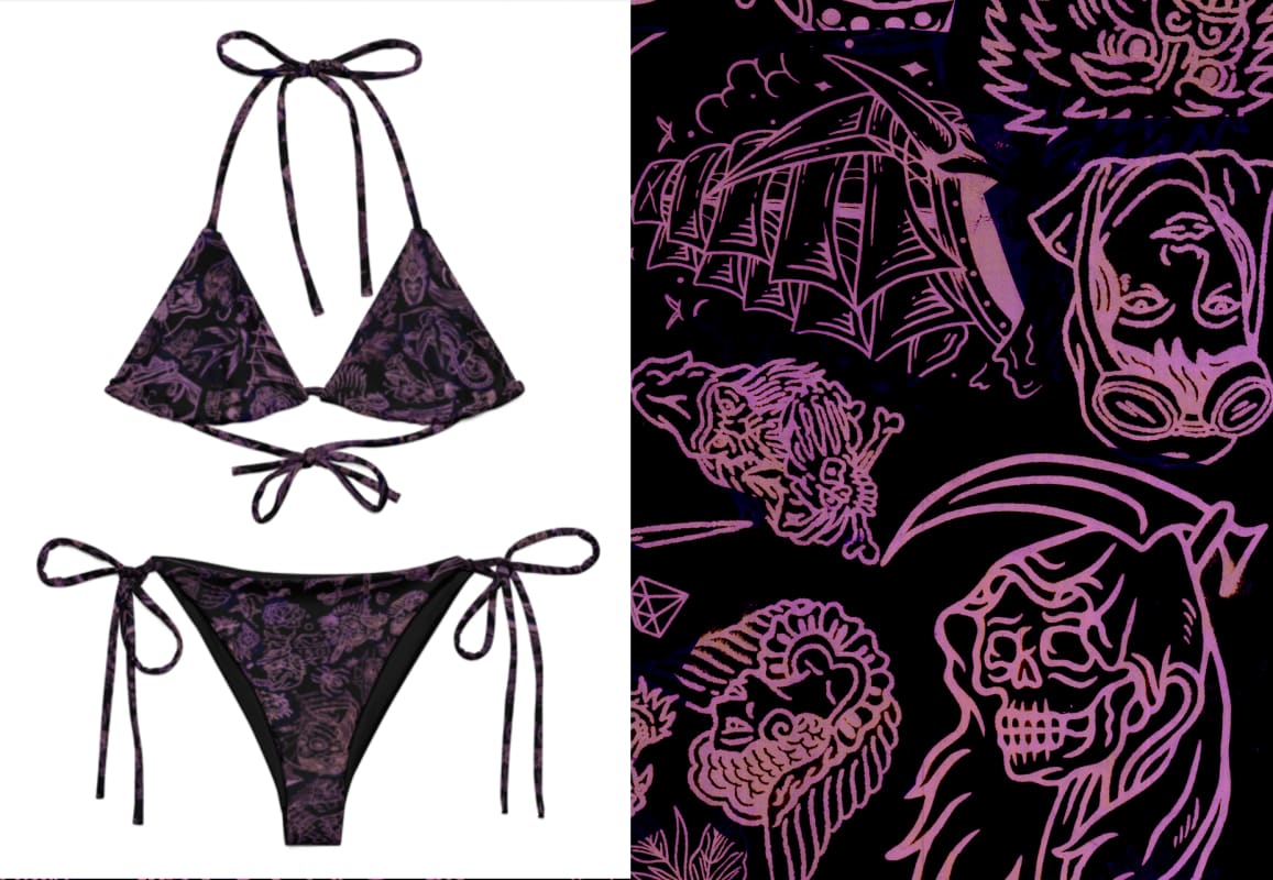 Full Set ’Carbon Sheet’ Goth String Tattoo Bikini