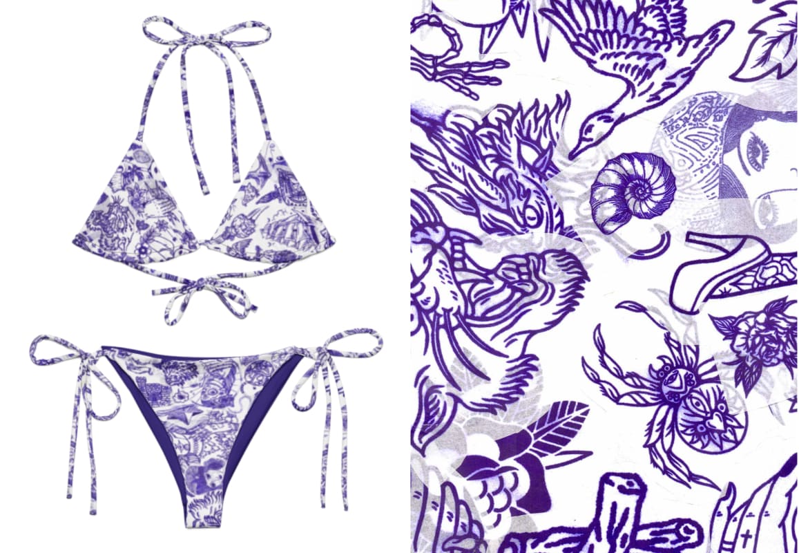 Full Set ’Stencil’ Eco String Tattoo Bikini - Death