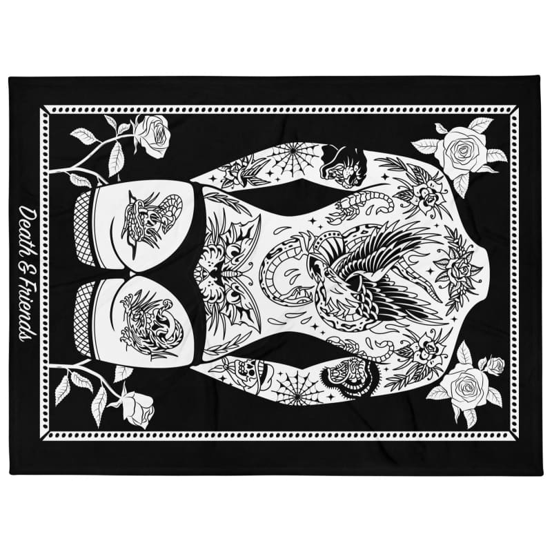 Goth Tattooed Lady Throw Blanket - Alternative Tattoo