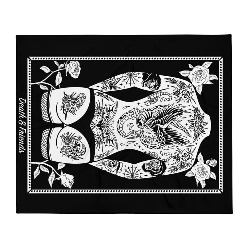 Goth Tattooed Lady Throw Blanket - Alternative Tattoo