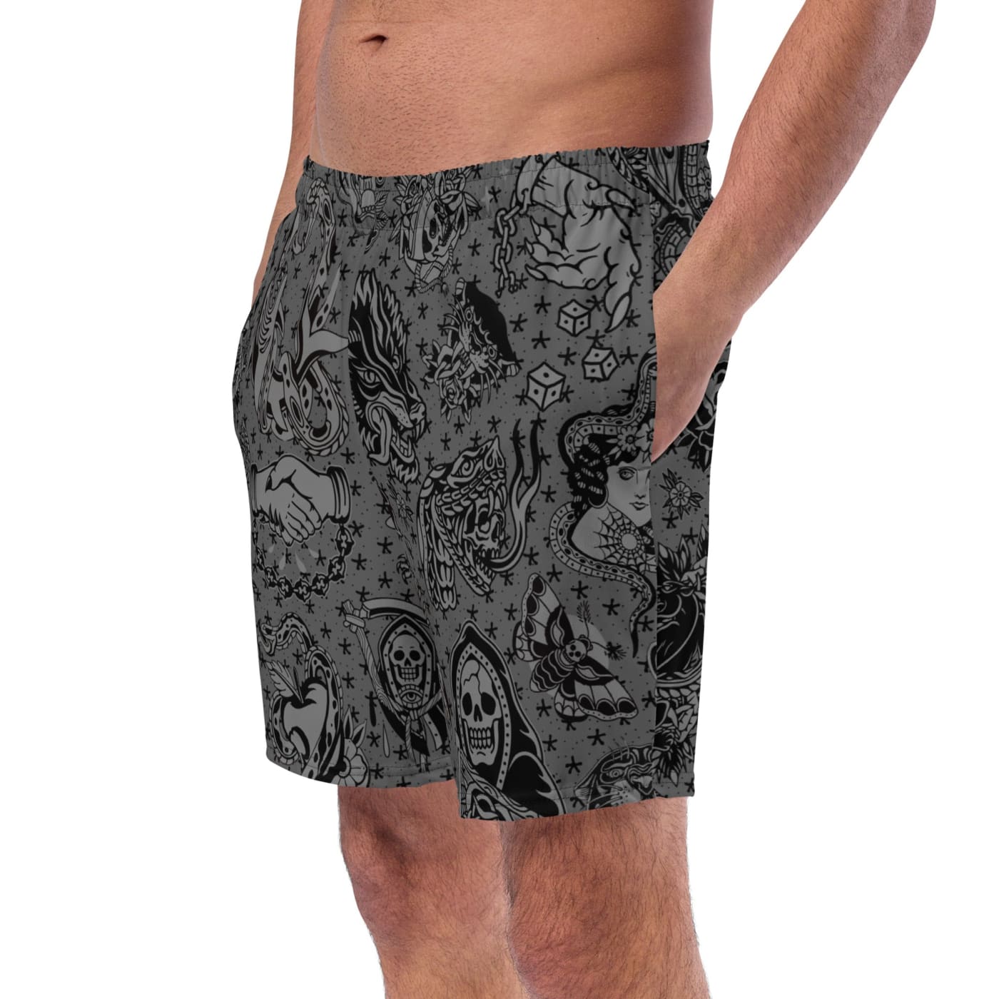 ’Gothic’ Old School Tattoo Eco Swim Trunks - Death &