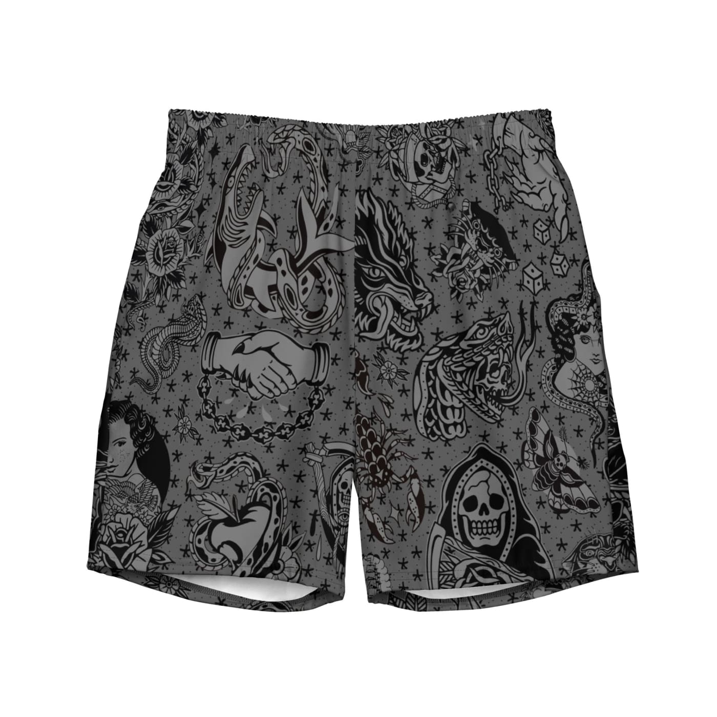 ’Gothic’ Old School Tattoo Eco Swim Trunks - Death &