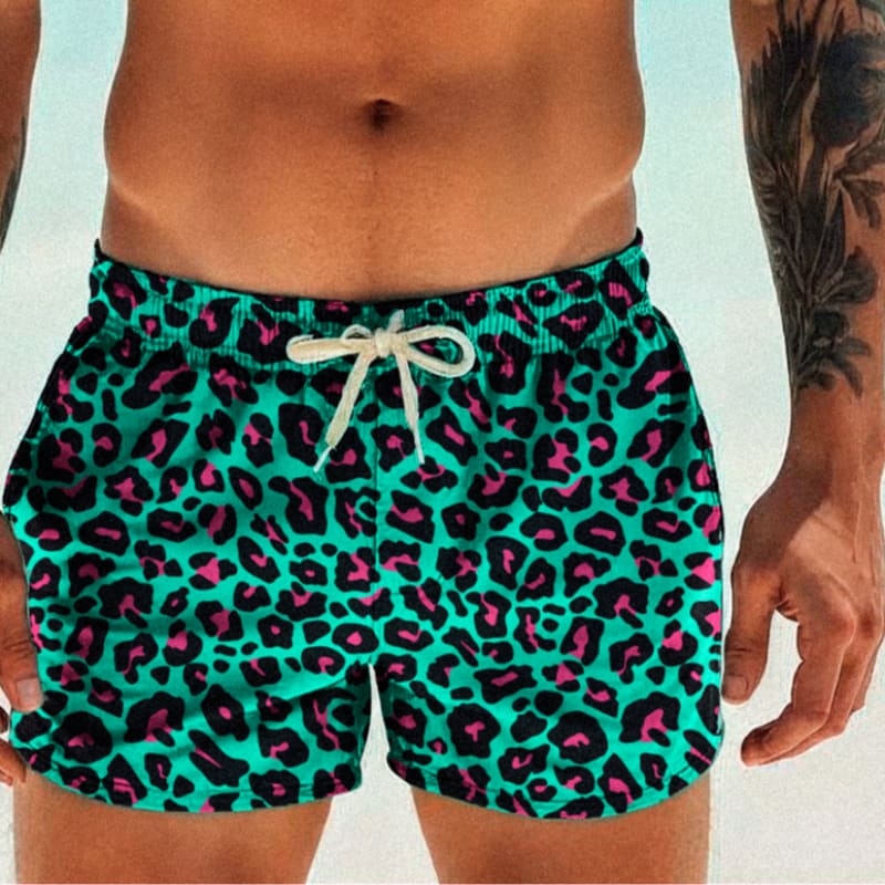 Leopard Turquoise & Pink Swim Shorts - Death and Friends