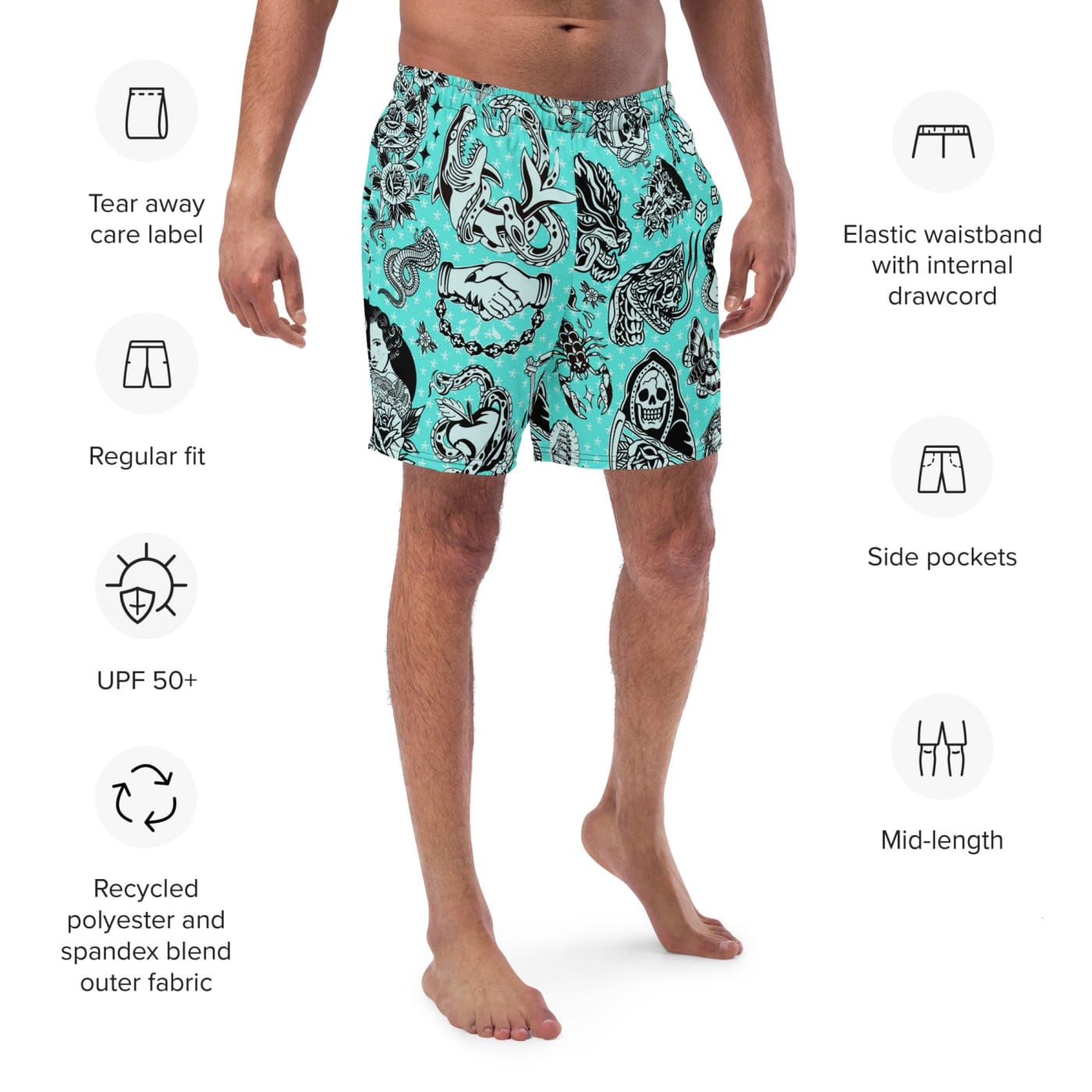 ’Nautical’ Old School Tattoo Eco Swim Shorts - Death &