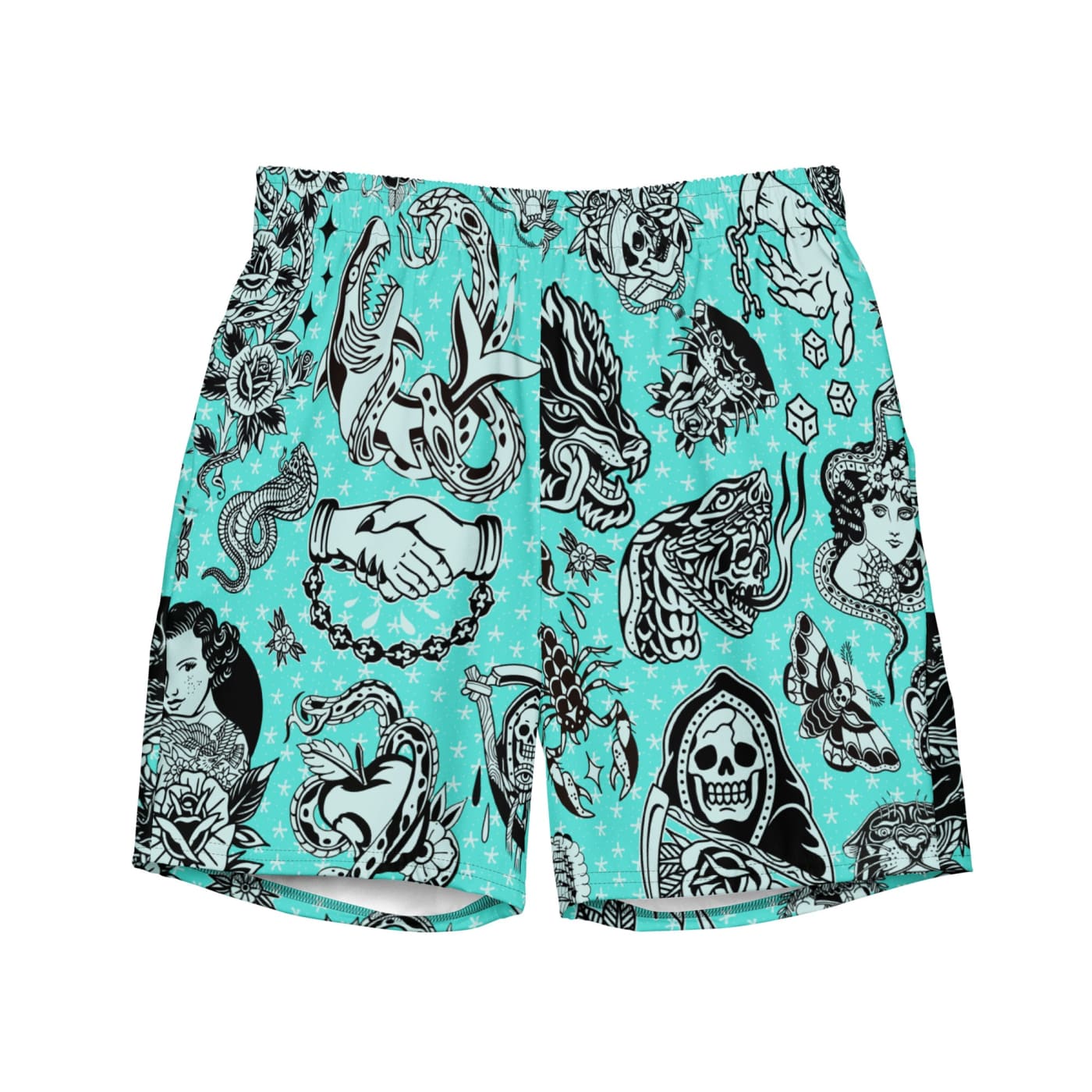 ’Nautical’ Punk Tattoo Swim Shorts - Goth Workout Clothes