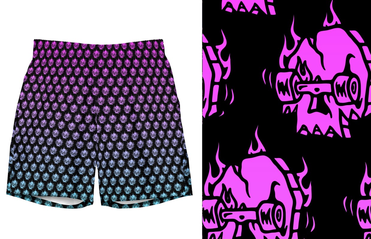 ’Skate or Die’ Blue & Pink Swim Shorts - Death