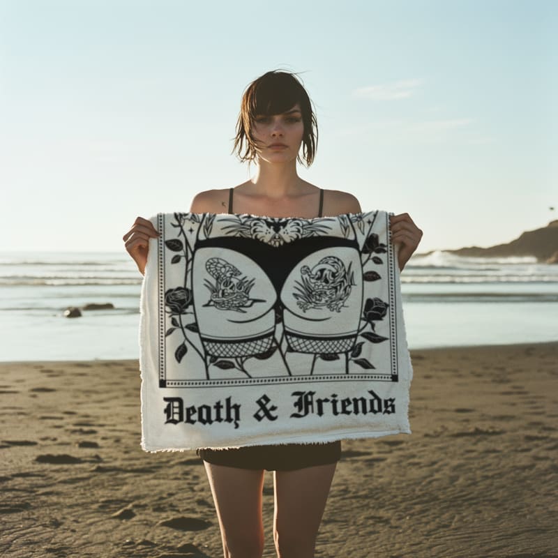 Tattooed Lady Beach Towel - Goth Swimwear Alternative Punk