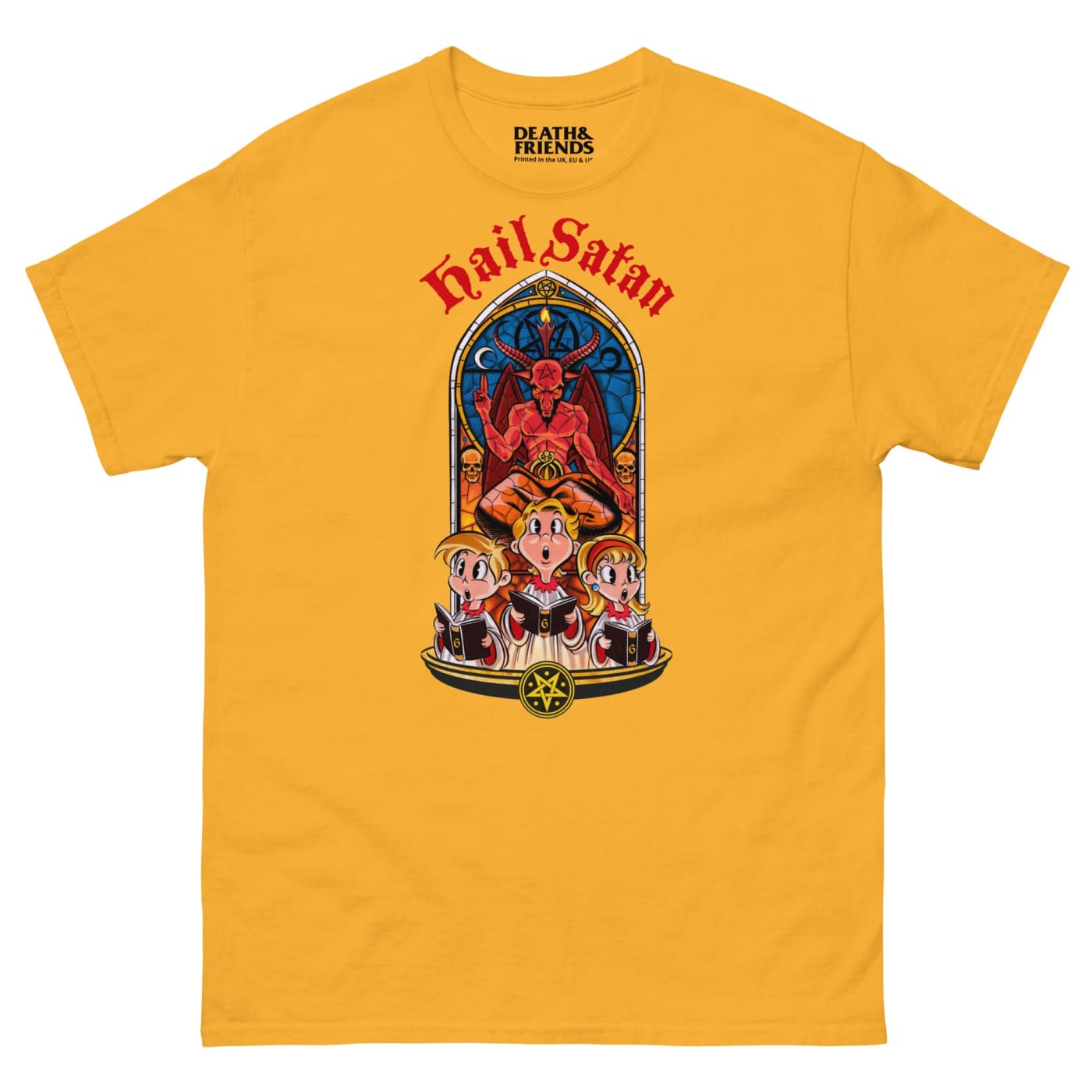 Cartoon Hail Satan T - Shirt - Death and Friends