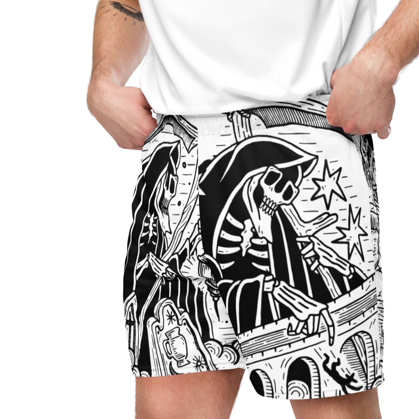 Death & Friends Mesh Shorts - Goth Workout Clothes and Punk