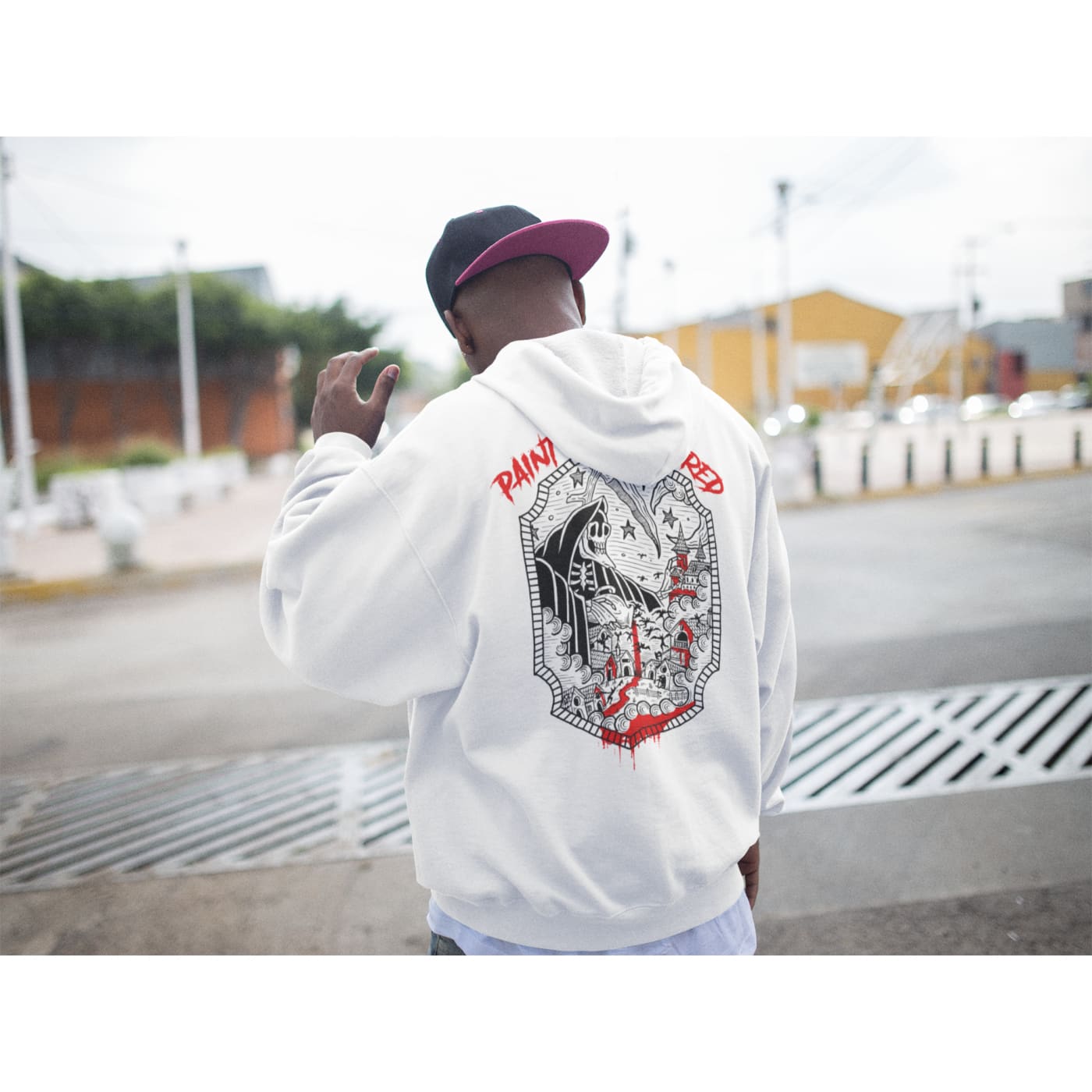 ’Paint the Town Red’ White Zip Up Hoodie Mens / Womens