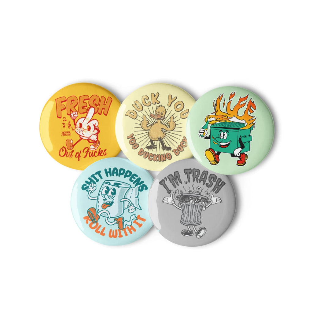 Set of 5 pin buttons - Rude Character Mascots