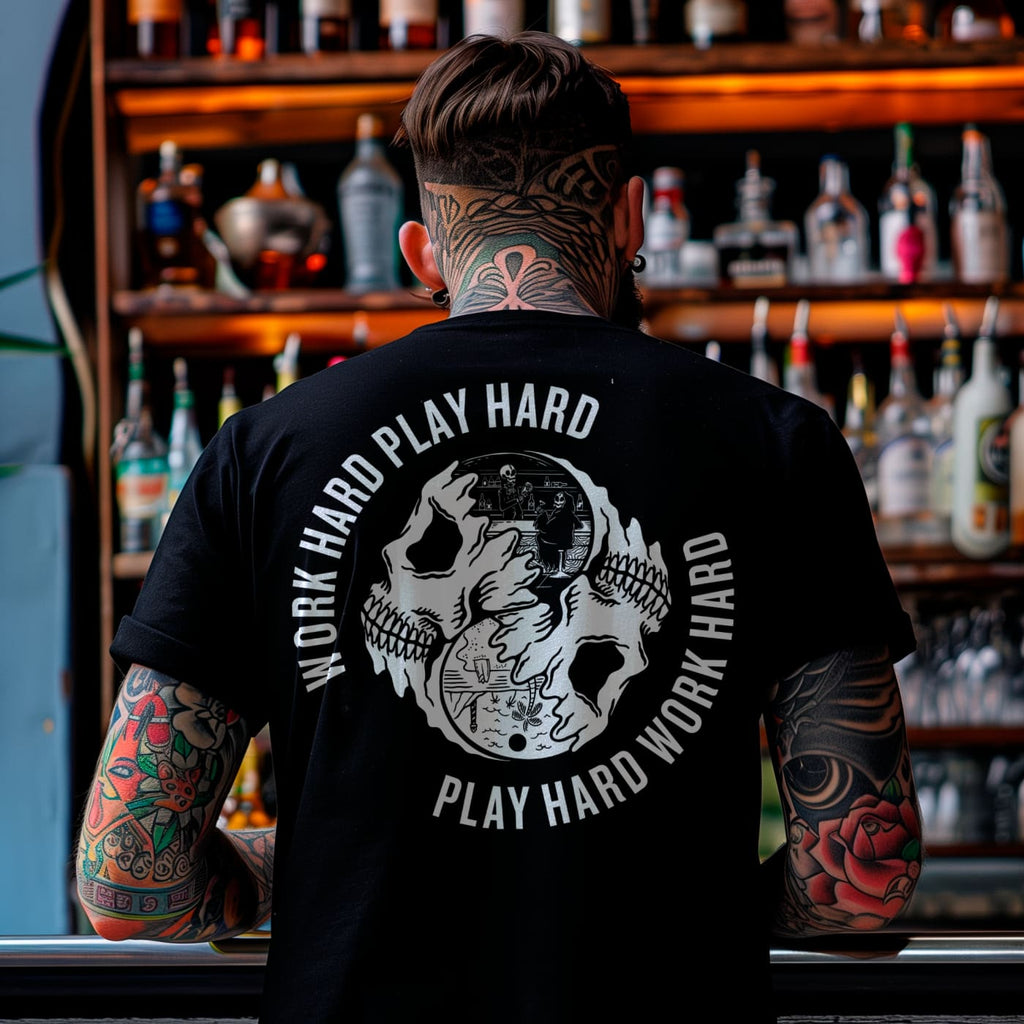 Work Hard Play Hard T - shirt - Death and Friends - Black