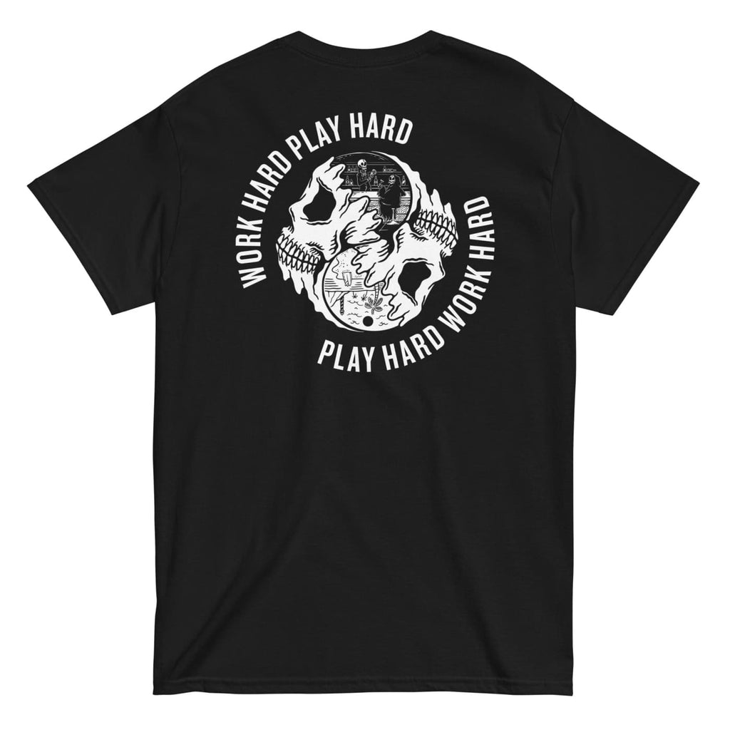 Work Hard Play Hard T-shirt - Death and Friends - Black Low