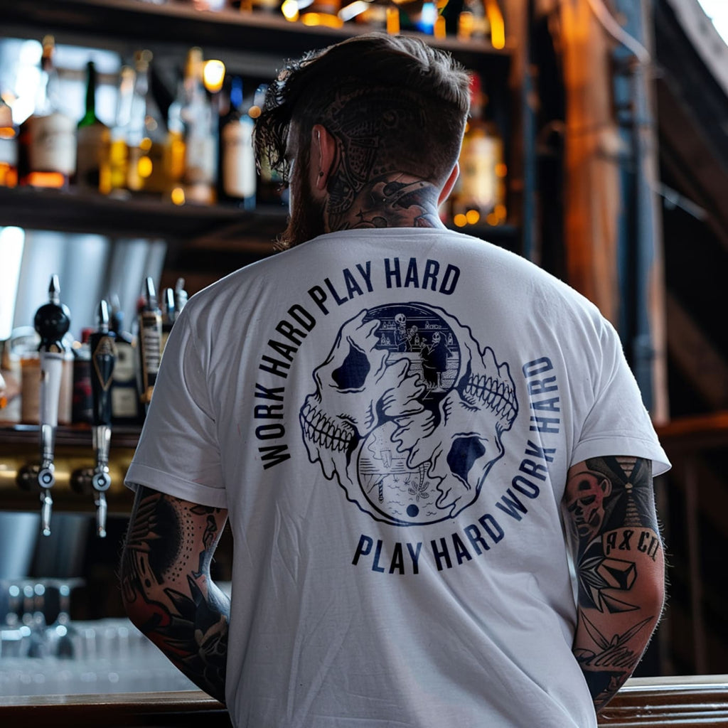 Work Hard Play Hard T - shirt - Death and Friends - White